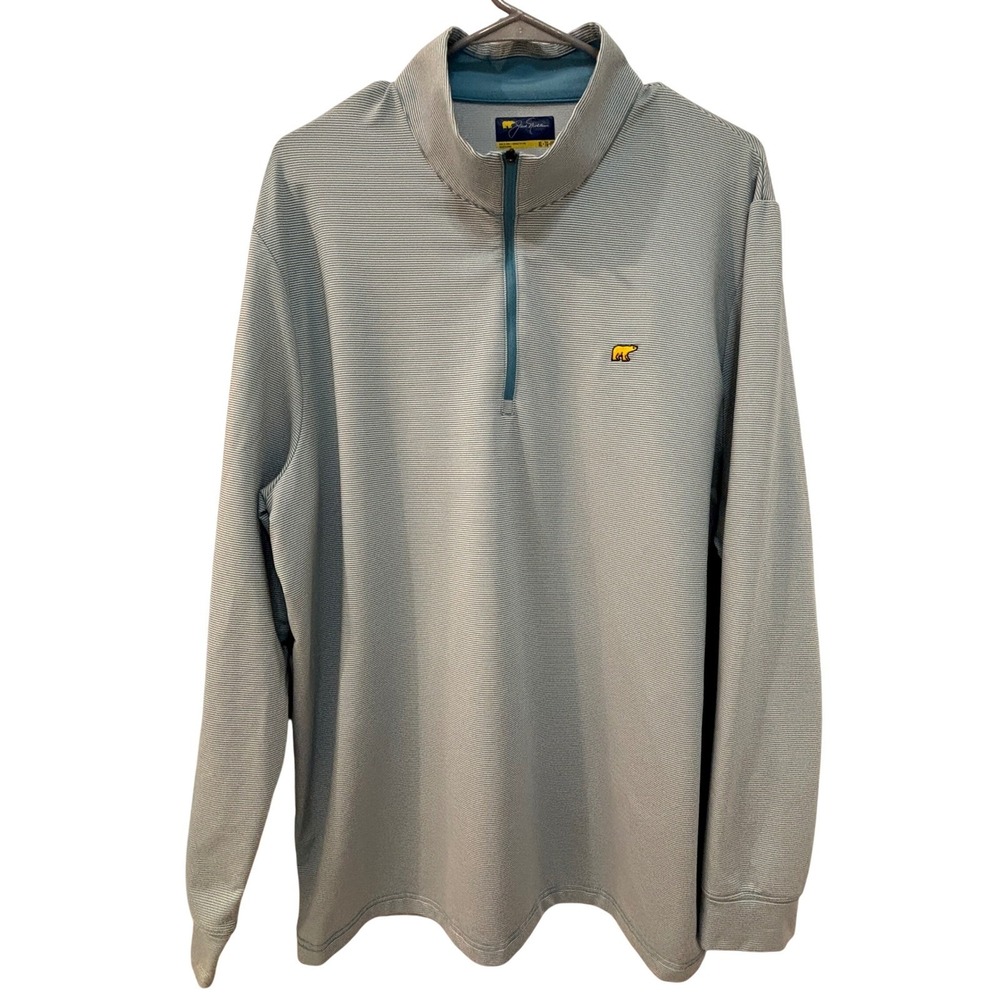 Jack Nicklaus 1/4 zip Mens XL Blue Stripes Performance Golf Pullover Golden Bear